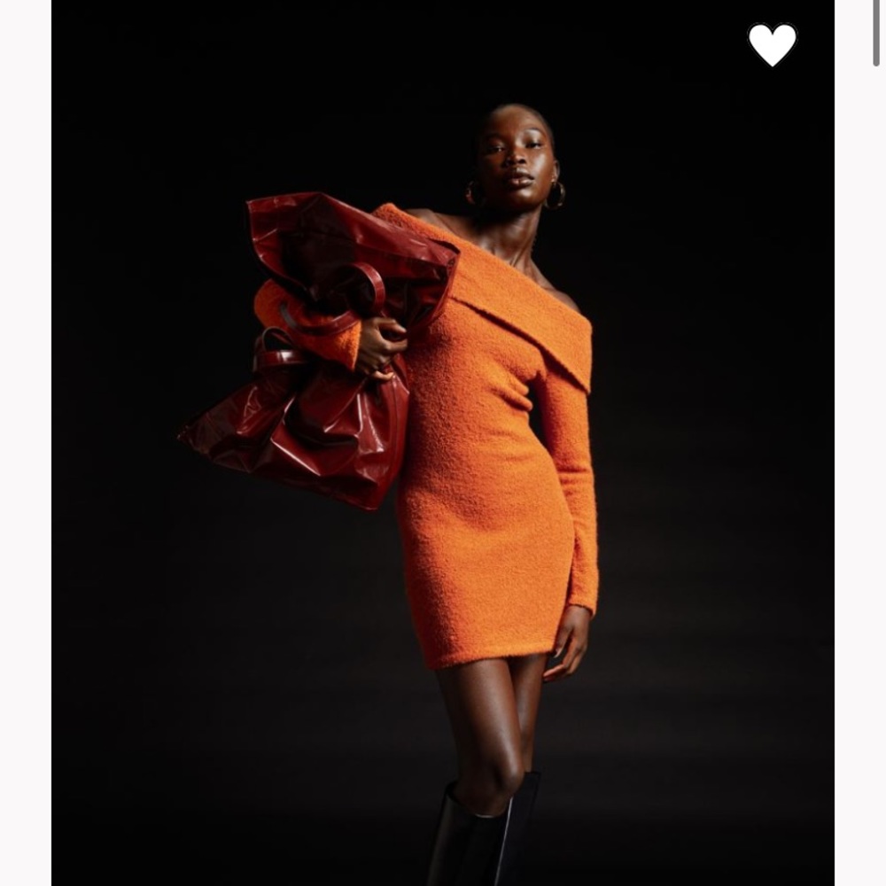 H&M OFF-SHOULDER ORANGE DRESS SIZE LARGE NWT